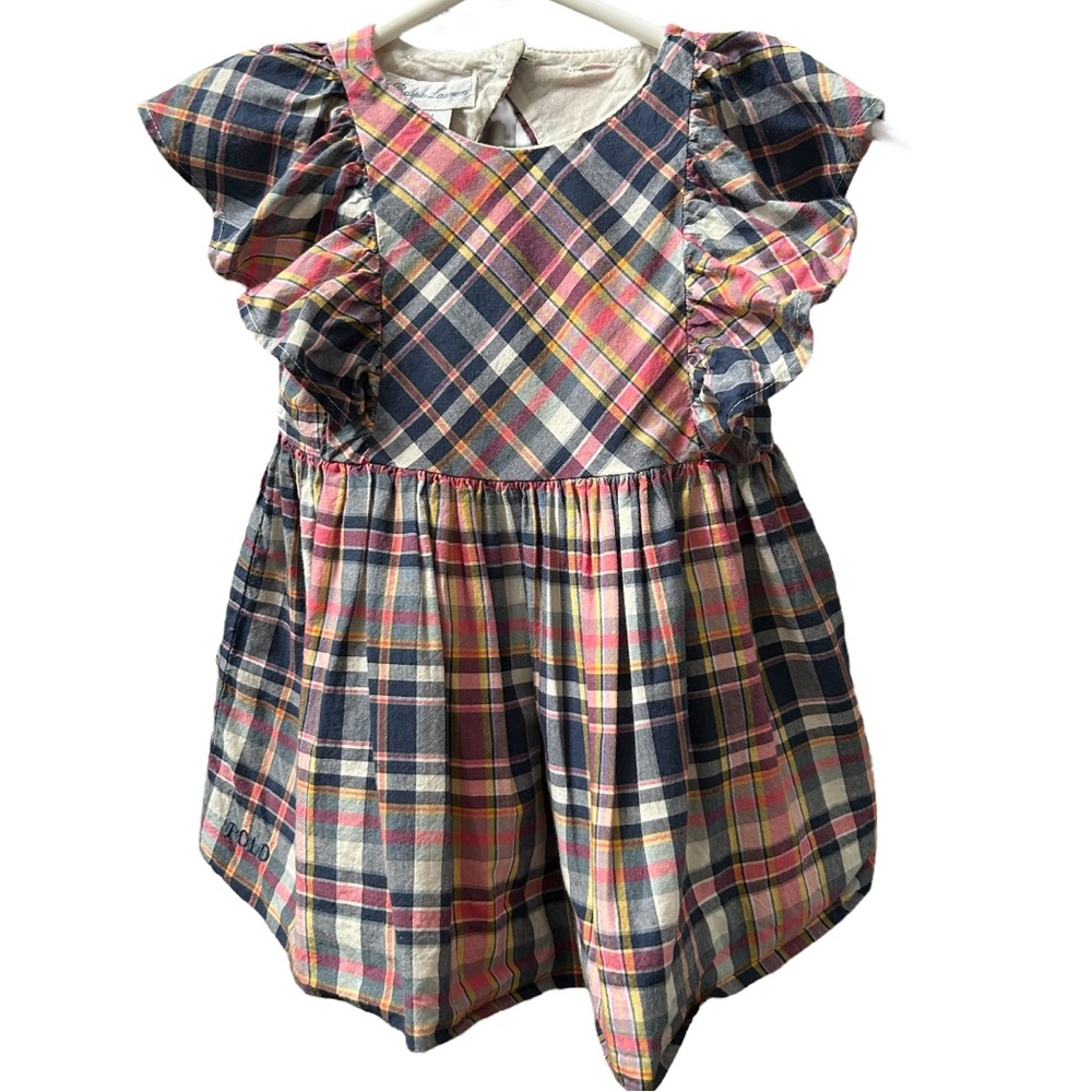 Polo Ralph Lauren Infant Girls Plaid Ruffled Dress Size 3 months